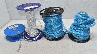 2 x Reels Of Rope, 1 Reel Of Shock Cord And 1 Reel Of Chain - Ref: HW574/HWP7 - CL911 - Location: