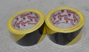 2 x GLADIATOR Black & Yellow Hazard Tape Rolls - Ref: HW488/HWP6 - CL911 - Location: Altrincham