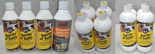 11 x BOTTLES OF HB42 Spirits Of Salts Heavy Duty Cleaner + 1 Bottle of Knock Out household Ammonia