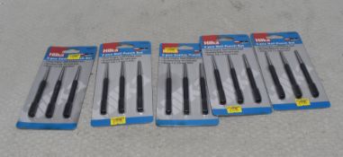 5 x HILKA 3 Piece Nail And Centre Punch Sets - Original Retail £24.75 - Ref: HW441/HWP6 - CL911 -