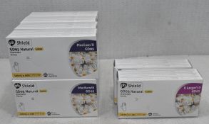 10 x BOXES OF PH Shield Gd05 Latex Disposable Gloves, Powder Free - Sizes Medium And X Large -