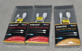 3 x INFAPOWER Micro Usb To Usb Sync And Charge Cables / Leads - Original Retail £14.85 - Ref: