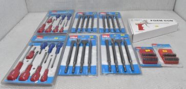 9 x Assorted Tools - Screwdrivers, Sds Plus Chisel Sets, Bit Sets And Foam Gun - Ref: HW276/HWP3 -