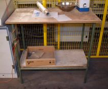 1 x Industrial Metal Work Table With Wooden Top and Undershelf - Dimensions: H92 x W100 x D55 cms