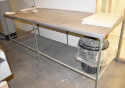 1 x Large Industrial Metal Work Table With Wooden Top - Dimensions: H92 x W252 x D100 cms