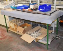 1 x Industrial Metal Work Table With Wooden Top, Vinyl Top Cover and Undershelf