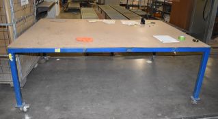 1 x Large Mobile Workbench With Wooden Top, Coated Steel Frame and Castor Wheels