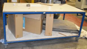 1 x Large Mobile Workbench With Wooden Top, Coated Steel Frame, Undershelf and Heavy Duty Castors