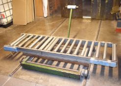 1 x Industrial Heavy Duty Roller Conveyor With Pull Handle and Approx 15ft of Track