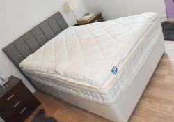 1 x Double Divan Bed Base with Premium Mattress and Upholstered Headboard in Grey - Ref: SPF022 -