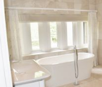 1 x Pair Of Bespoke Handmade Bathroom Curtians and Pole - Ref: AFA134 / GRY/EN - CL916 - NO VAT ON