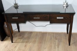 1 x Bespoke Solid Wood Glass-toped 3-Drawer Dressing Table in a Dark Stain - Ref: SPF016 - CL917 -