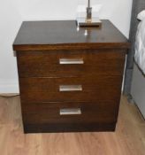 Pair of Bespoke Solid Wood 3-Drawer Bedside Table Units with Glass Under Shelf and Dark Stain Finish