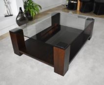 1 x Glass Topped 1.2-Metre Long Coffee Table with a Sturdy Dark Stained Wooden Base