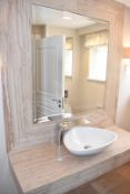 Luxury Downstairs Bathroom Suite with Travertine Vanity Counter, DURAVIT Basin and WC with Flush