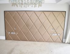 1 x Luxury Bespoke 3.5m Handmade Quilted Headboard Upholstered in a Premium Champagne Hued Fabric