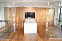Bank of Bespoke Solid Wood Handleless 5.6-Metre Wide Fitted Wall Storage