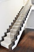 1 x Bespoke Handmade Luxury Wooden Balustrade Featuring Curved Metal Spindles - Set Over 3-Floors