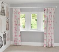 2 x Pairs of Bespoke Luxury Handmade Bedroom Curtains in White and Pink, 2 Sizes Includes Poles -