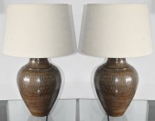 Pair of Stylish JOHN LEWIS Table Lamps with Glazed Ceramic Bases and Faux Suede Cream Shades