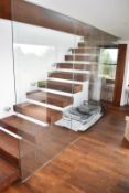 1 x Luxury Wooden 13-Step Staircase with Downstairs Glass Balustrade - NO VAT ON HAMMER