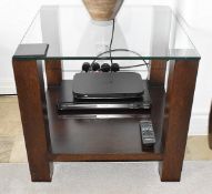 1 x Glass Topped Side Table with a Sturdy Dark Stained Wooden Base - Ref: SPF002 - CL917 - NO VAT ON