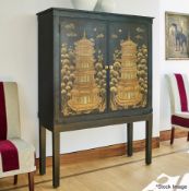 1 x Pagoda Luxury Hand-painted Chinoiserie TV Cabinet Storage Unit - Original Retail £2,095.00