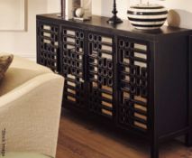 1 x Katsura Luxury Japanese-Inspired Handmade Artisanal Wooden Sideboard with Carved Mirrored