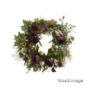 1 x Faux Peony, Ivy, Cosmos & Casa Blanca Lily Wreath -Purple / Green - Original Retail £250.00 - Re