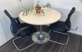 1 x Round Office Meeting Table With Two Chairs