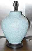 1 x OKA 'Mythos' Handfinished Textured Ceramic Table Lamp Base in Light Blue - Ex-Display