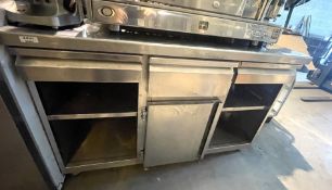 1 x Coreco Stainless Steel Coffee Counter With Drawer Knocker, Cupboard Space and Shelves - Dimensio