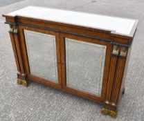 1 x Luxury 19th Century-Inspired Walnut Credenza with Mirrored Doors & Egyptian Style Columns