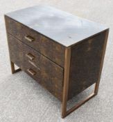 1 x RV ASTLEY 'Ettore' Luxury Glass Clad Brass Framed 3-Drawer Chest with Eucalyptus Print Aesthetic