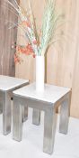 Pair of Matching Marble-Topped Square Tables With Sturdy Metal Bases - Ref: HPS117+HPS118/3791799/