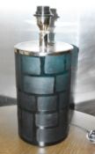 1 x OKA Ink Blue Artisan Glass Blue Table Lamp Base with Chromed Top - Ex-Display - Original