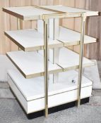 1 x Illuminated 3-Tier Double Sided Display Unit Retail Fixture with Gold Detailing and Lockable