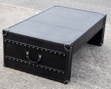 1 x TIMOTHY OULTON 'Slab' Luxury Trunk-Style 3-Drawer Coffee Table, Upholstered in Black Aniline