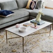 1 x WEST ELM 'Zina' Coffee Table with a White Marbled Top and Brass Coloured Steel Finish -