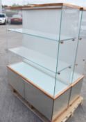 1 x Commercial Tempered Glass & Rose Gold Up-lit Illuminated Back Bar Display Unit with 2 x Drawers