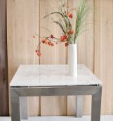 1 x Marble-Topped Square Display Table Fixture With Sturdy Metal Base