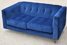 1 x Luxury 2-Seater Sofa in Blue Velvet - Please Read Condition Report - NO VAT ON HAMMER