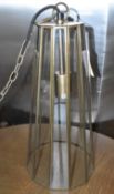 1 x OKA Art-Deco-style Caged Tapered Pendant Ceiling Light Fitting with Chain, in an Antique Brass