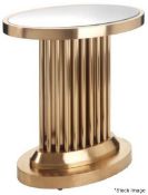 1 x RV ASTLEY 'Barnes' Opulent Oval-Shaped Side Table with Mirrored Top and Antique Brass Finish -