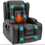 1 x Riser & Recliner Armchair Leather 8 Point Electric Heated Massage Sofa Arm Chair - Unused