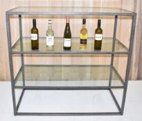 1 x Commercial 3-Tier Wired Glass-shelved Gunmetal Framed Shop Display Unit Fixture - Ref: HPS112/
