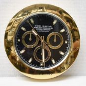 1 x Rolex Daytona Inspired Dealer Showroom Wall Clock, 34cm with a Gold Finish - CL011 - Ref: OFFC -