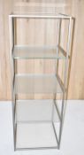 1 x Tall Tower 4-Tier Metal Display Unit Fixture With Glass Shelving and Cream Underpainted Glass