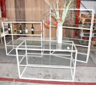 Set of 3 x Assorted Wired Glass and Metal Department Store Metal Display Unit Fixture In White -