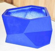 Pair of Large Faceted Fibreglass Planter Pots in Bright Blue